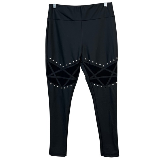 Killstar Pants - Killstar  Matte Vinyl Leggings With Studs And Gothic Cross‎ Inset Size M